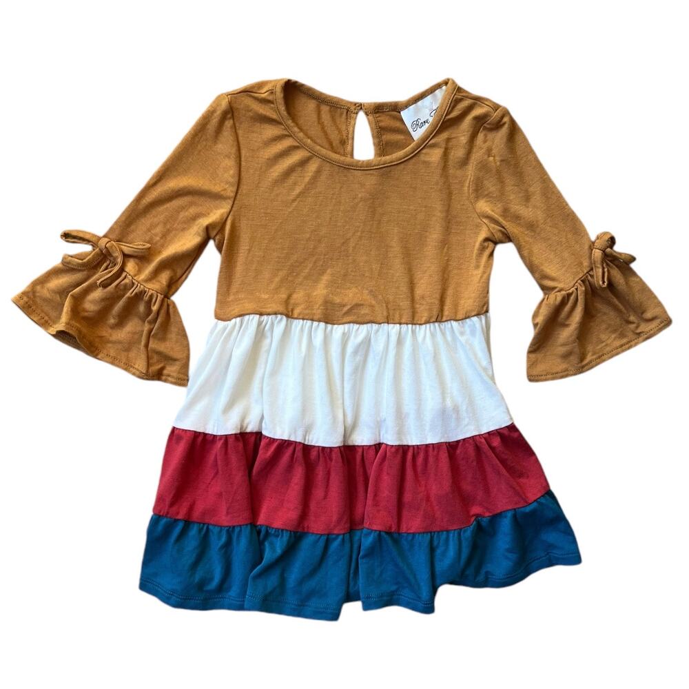 NEW Rare Editions Colorblock Dress Fall Colors Rayon Spandex Girl's Size 2T
